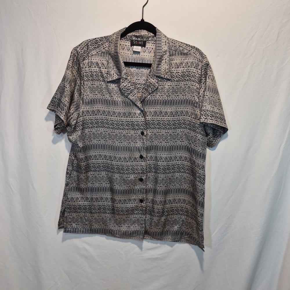 Stunt Collection Vintage Silk 80s/90s Lrg Top Tribal Boho Resortware Geometric